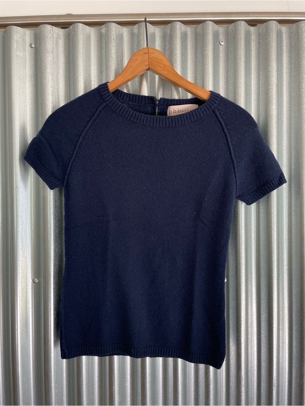 Philosophy Cashmere Navy Short Sleeve Crewneck Sweater